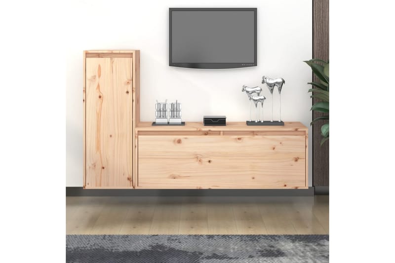 Tv-bänk 2 st massiv furu - Brun - Möbler - Tv möbel & mediamöbel - TV bänk & mediabänk