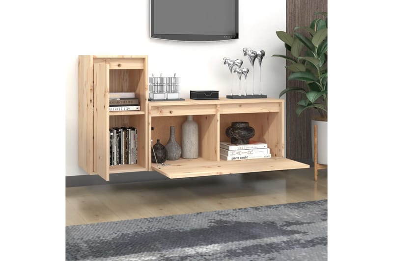 Tv-bänk 2 st massiv furu - Brun - Möbler - Tv möbel & mediamöbel - TV bänk & mediabänk