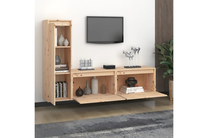 Tv-bänk 3 st massiv furu - Brun - Möbler - Tv möbel & mediamöbel - TV bänk & mediabänk