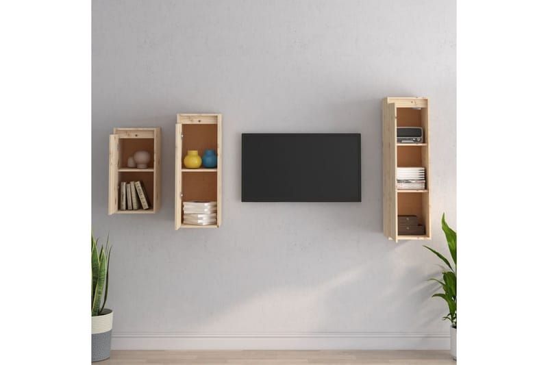 Tv-bänk 3 st massiv furu - Brun - Möbler - Tv möbel & mediamöbel - TV bänk & mediabänk