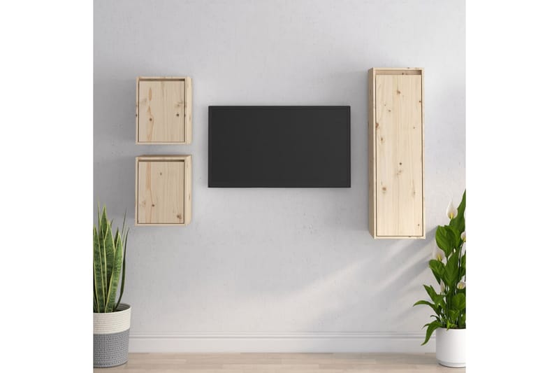 Tv-bänk 3 st massiv furu - Brun - Möbler - Tv möbel & mediamöbel - TV bänk & mediabänk