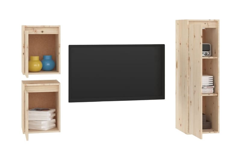 Tv-bänk 3 st massiv furu - Brun - Möbler - Tv möbel & mediamöbel - TV bänk & mediabänk