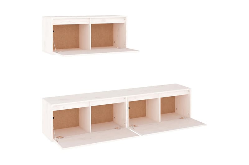 Tv-bänk 3 st vit massiv furu - Vit - Möbler - Tv möbel & mediamöbel - TV bänk & mediabänk