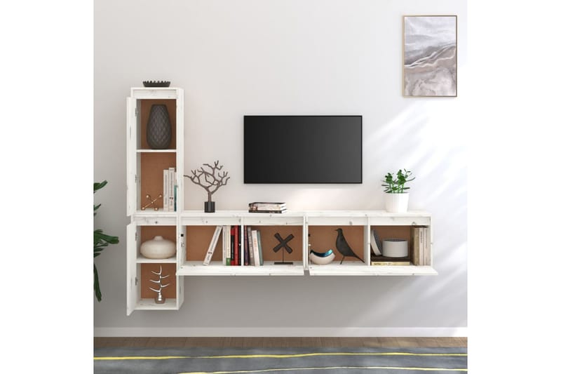 Tv-bänk 4 delar vit massiv furu - Vit - Möbler - Tv möbel & mediamöbel - TV bänk & mediabänk