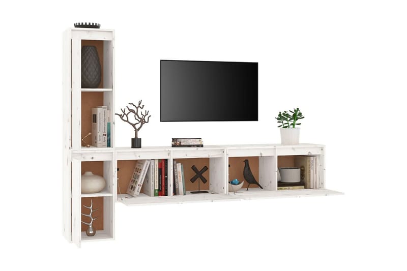 Tv-bänk 4 delar vit massiv furu - Vit - Möbler - Tv möbel & mediamöbel - TV bänk & mediabänk