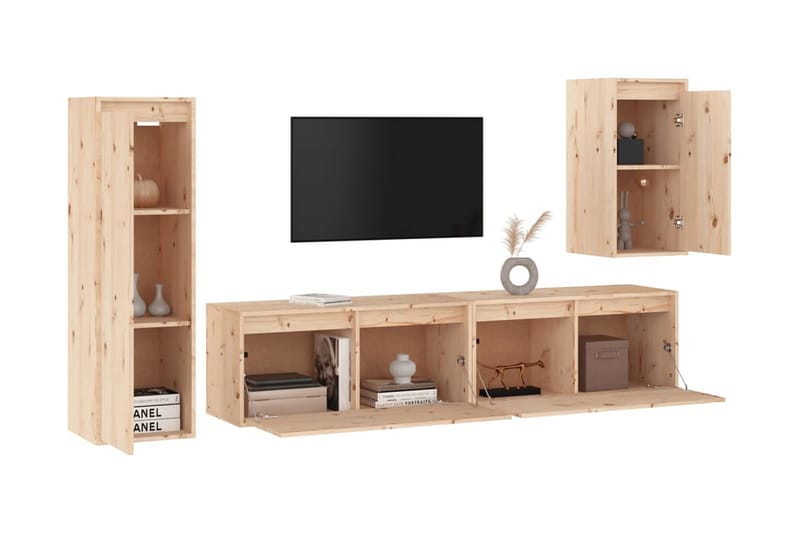 Tv-bänk 4 st massiv furu - Brun - Möbler - Tv möbel & mediamöbel - TV bänk & mediabänk