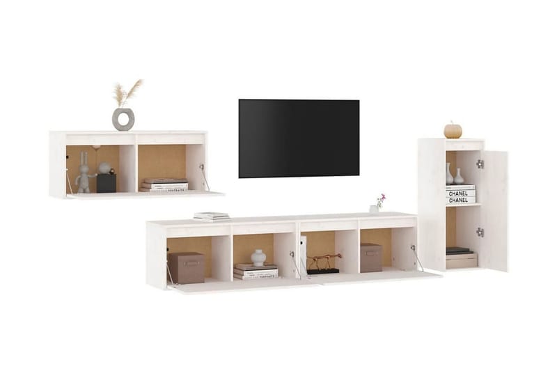 Tv-bänk 4 st vit massiv furu - Vit - Möbler - Tv möbel & mediamöbel - TV bänk & mediabänk
