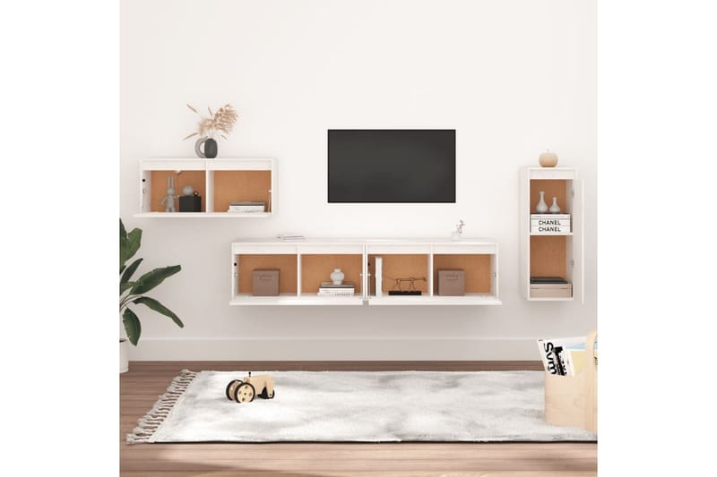 Tv-bänk 4 st vit massiv furu - Vit - Möbler - Tv möbel & mediamöbel - TV bänk & mediabänk
