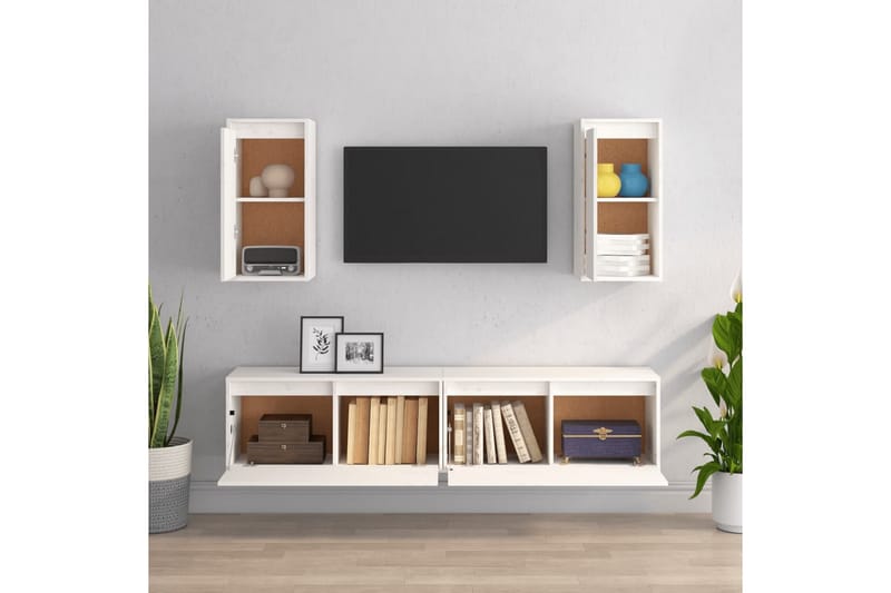 Tv-bänk 4 st vit massiv furu - Vit - Möbler - Tv möbel & mediamöbel - TV bänk & mediabänk