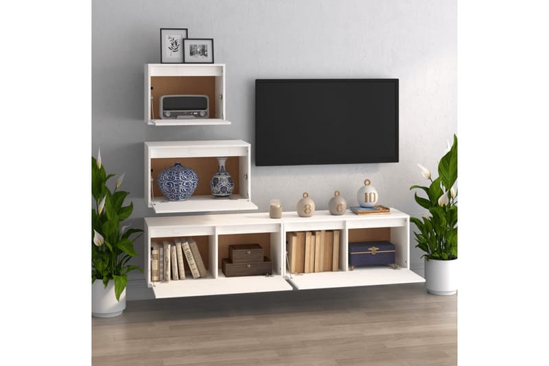 Tv-bänk 4 st vit massiv furu - Vit - Möbler - Tv möbel & mediamöbel - TV bänk & mediabänk