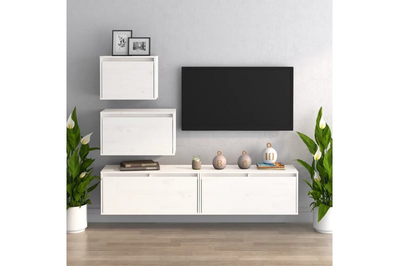 Tv-bänk 4 st vit massiv furu - Vit - Möbler - Tv möbel & mediamöbel - TV bänk & mediabänk