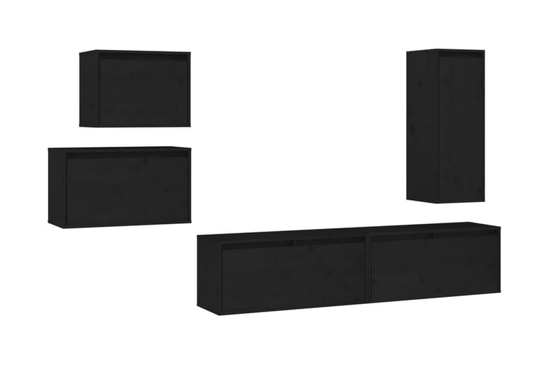 Tv-bänk 5 st svart massiv furu - Svart - TV bänk & mediabänk