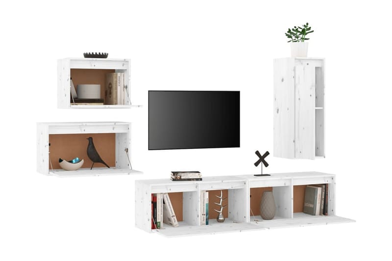Tv-bänk 5 st vit massiv furu - Vit - Möbler - Tv möbel & mediamöbel - TV bänk & mediabänk