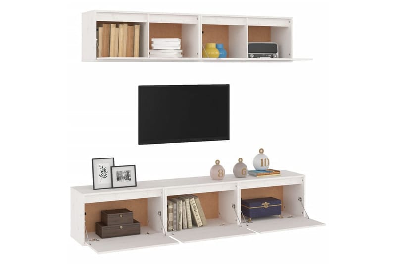 Tv-bänk 5 st vit massiv furu - Vit - Möbler - Tv möbel & mediamöbel - TV bänk & mediabänk