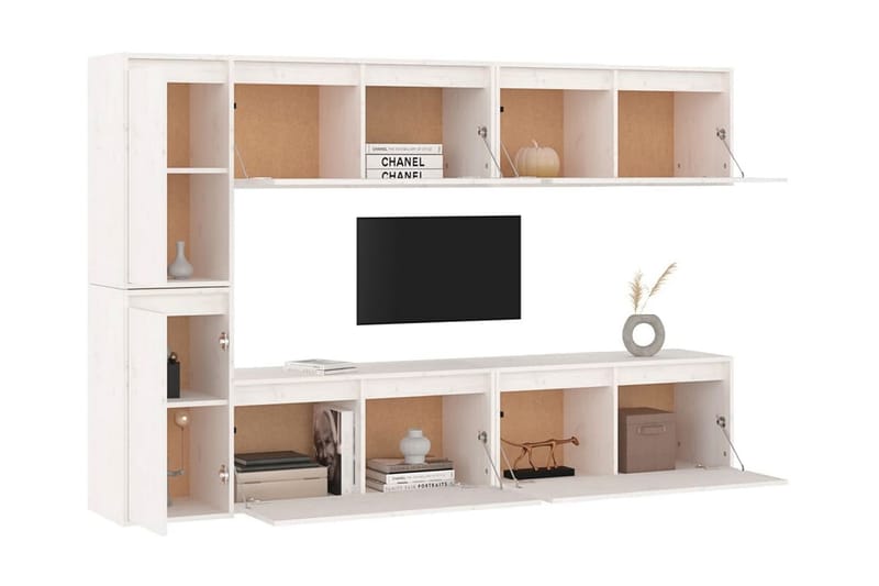 Tv-bänk 6 st vit massiv furu - Vit - Möbler - Tv möbel & mediamöbel - TV bänk & mediabänk
