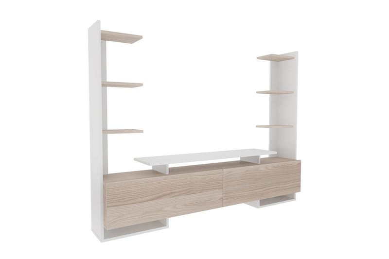 TV-bänk Akdere Vit / Ek, Mediumfärgat trä/Vit