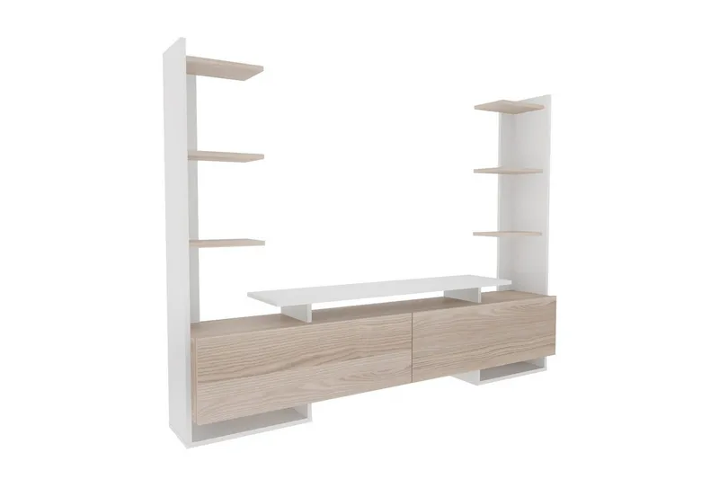 TV-bänk Akdere Vit / Ek, Mediumfärgat trä/Vit