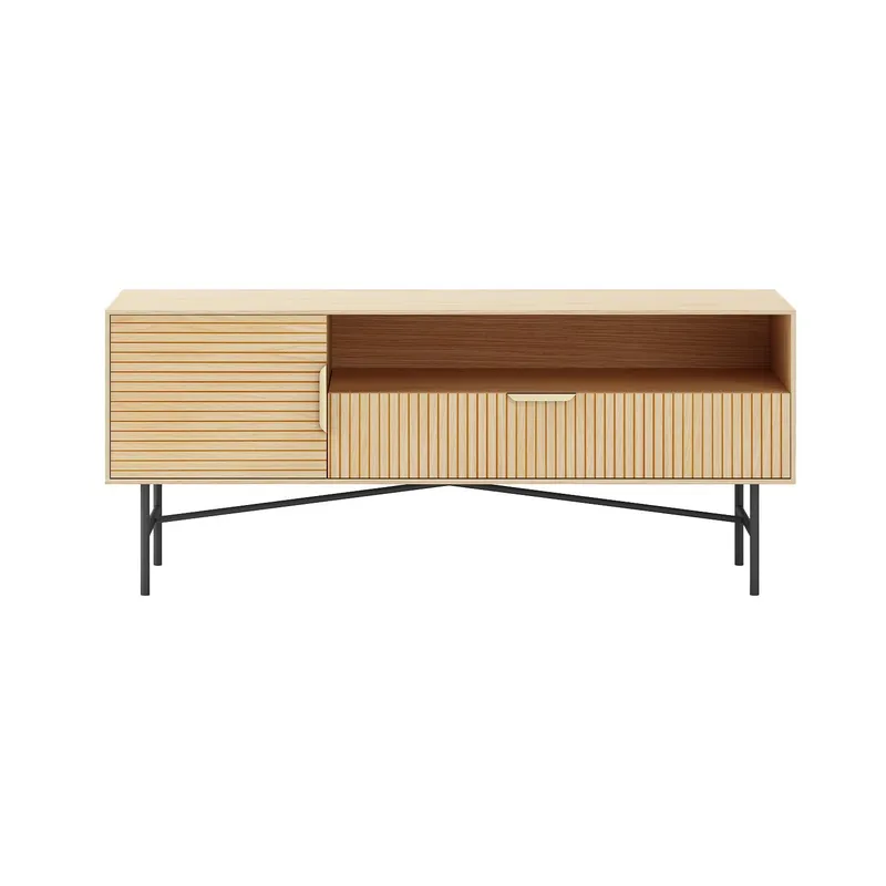 TV-bänk Bassel 120x40x50 cm 3D-melamin - ljus trädekor med guldfärgade handtag/svarta ben - Möbler - Tv möbel & mediamöbel - TV bänk & mediabänk