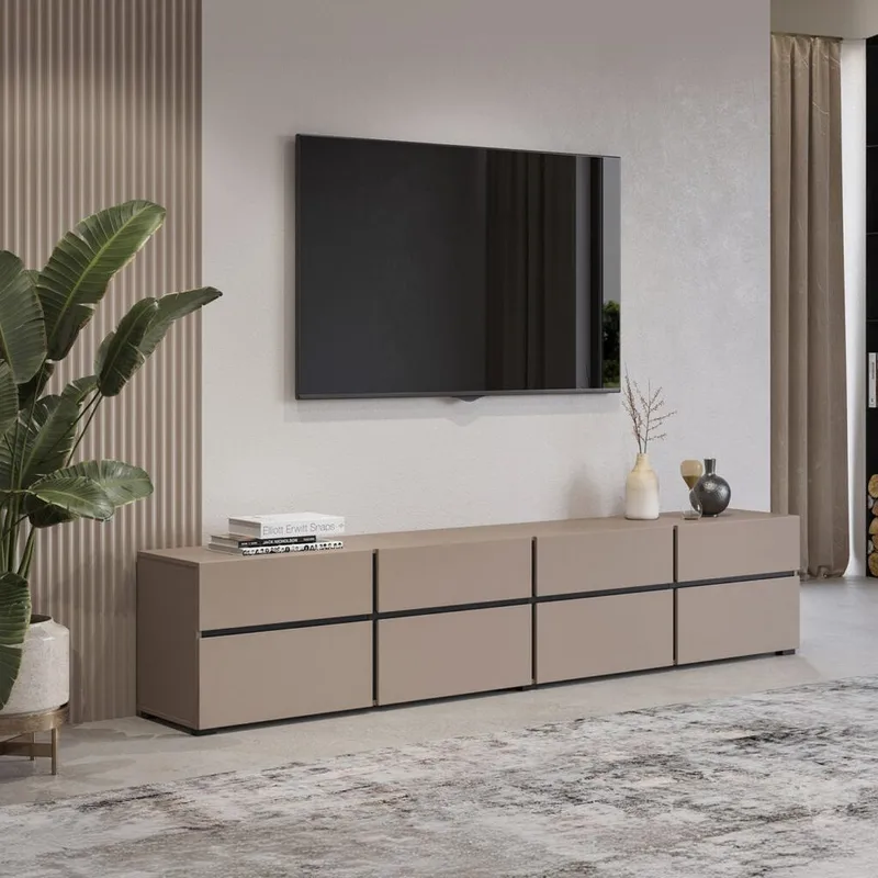 Tv-bänk Cross 4 dörrar med 4 lådor - Kongo - Svart - Möbler - Tv möbel & mediamöbel - TV bänk & mediabänk