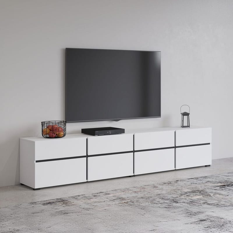 Tv-bänk Cross 4 dörrar med 4 lådor - Vit - Svart - Möbler - Tv möbel & mediamöbel - TV bänk & mediabänk