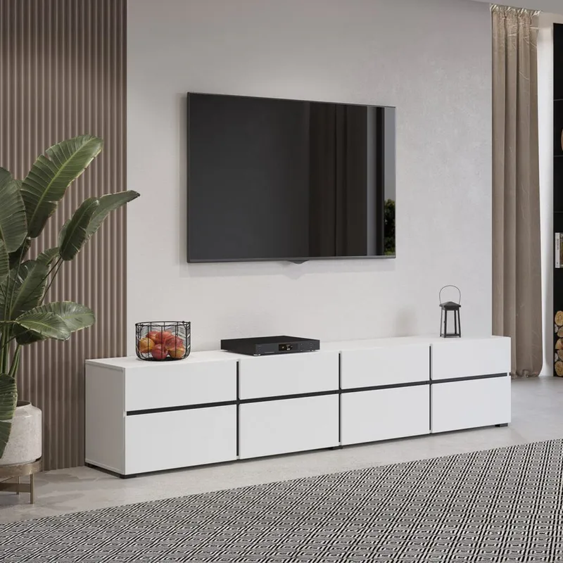 Tv-bänk Cross 4 dörrar med 4 lådor - Vit - Svart - Möbler - Tv möbel & mediamöbel - TV bänk & mediabänk