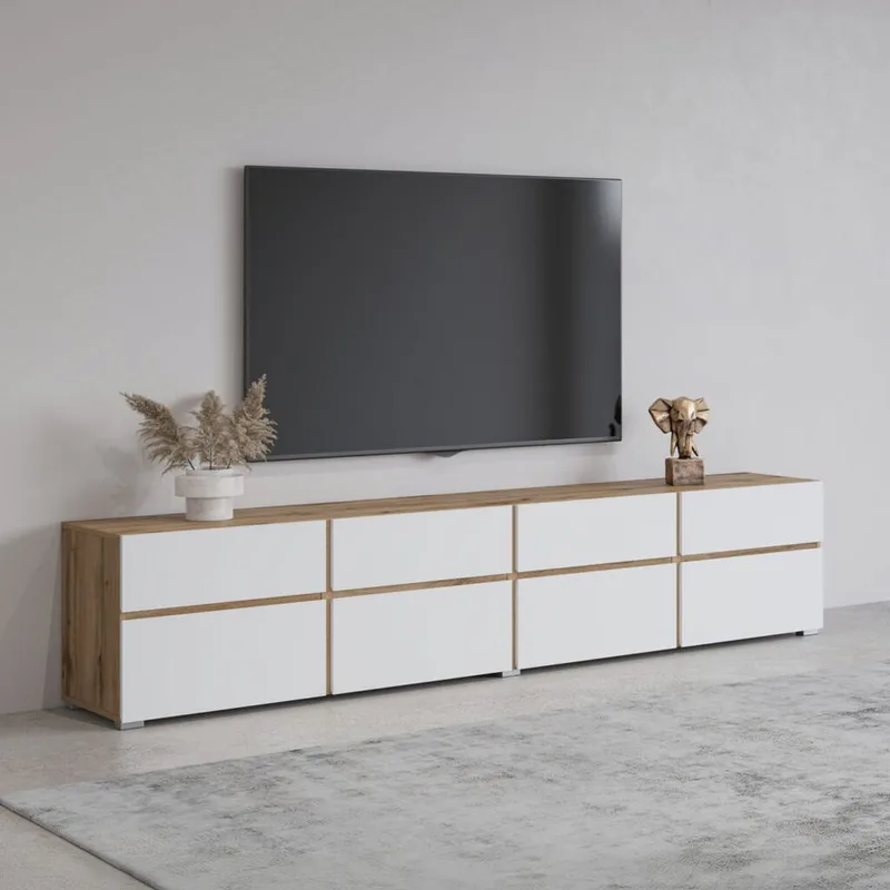 Tv-bänk Cross 4 dörrar med 4 lådor - Vit - Möbler - Tv möbel & mediamöbel - TV bänk & mediabänk