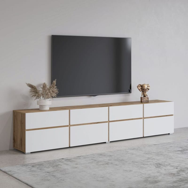 Tv-bänk Cross 4 dörrar med 4 lådor - Vit - Möbler - Tv möbel & mediamöbel - TV bänk & mediabänk