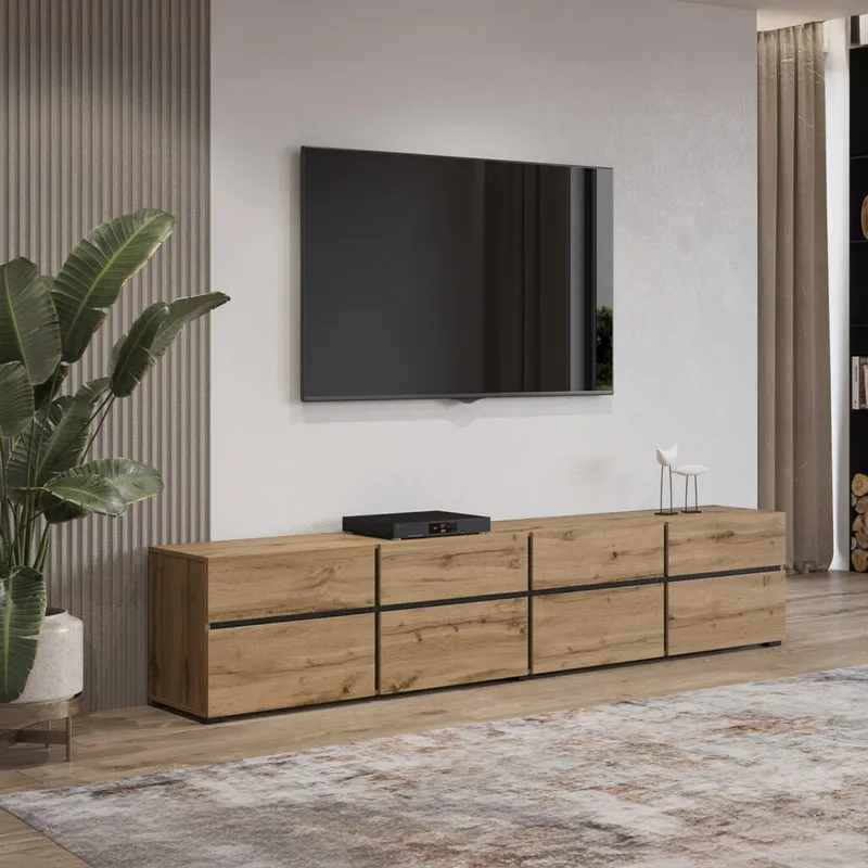 Tv-bänk Cross 4 dörrar med 4 lådor - Wotan Ek - Svart - Möbler - Tv möbel & mediamöbel - TV bänk & mediabänk