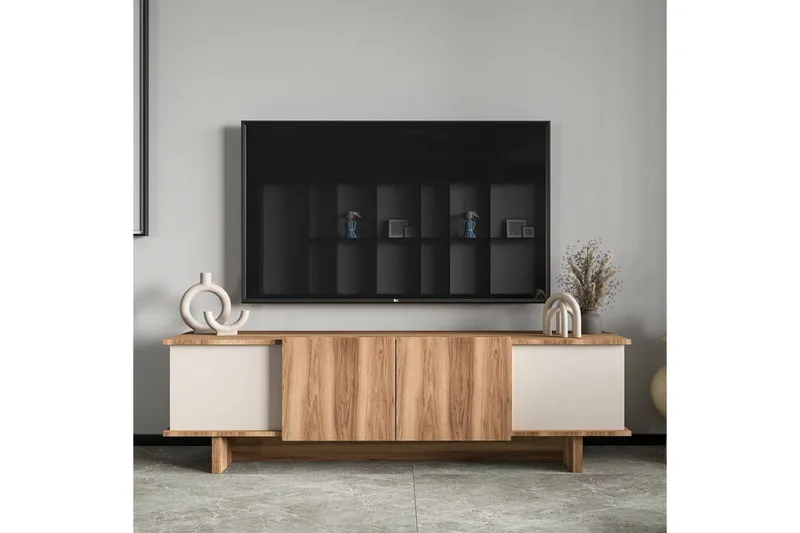 TV-bänk Diannare Beige / Valnöt - Beige / Valnöt - Möbler - Tv möbel & mediamöbel - TV bänk & mediabänk