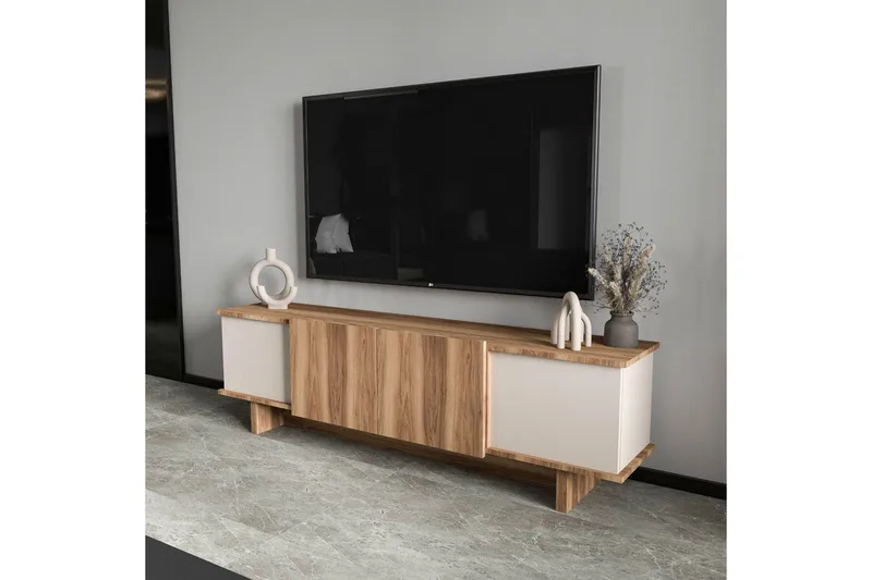 TV-bänk Diannare Beige / Valnöt - Beige / Valnöt - Möbler - Tv möbel & mediamöbel - TV bänk & mediabänk