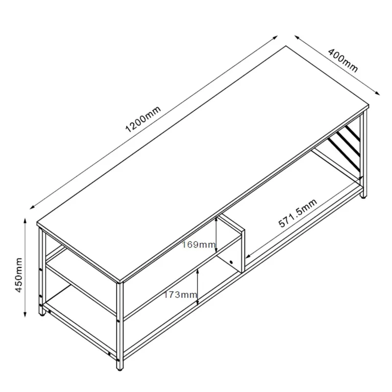 TV-bänk Dimitra 120x40x45 cm - ljust rustikt trä/svart - Möbler - Tv möbel & mediamöbel - TV bänk & mediabänk