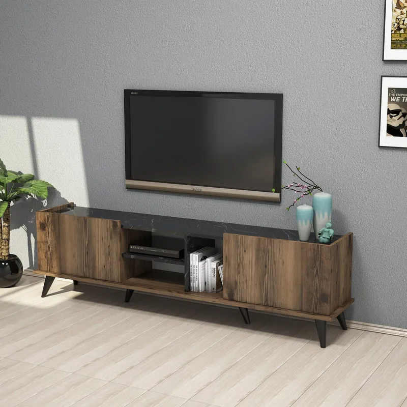 TV-bänk Elegant 180 cm - Valnöt/svart - Möbler - Tv möbel & mediamöbel - TV bänk & mediabänk