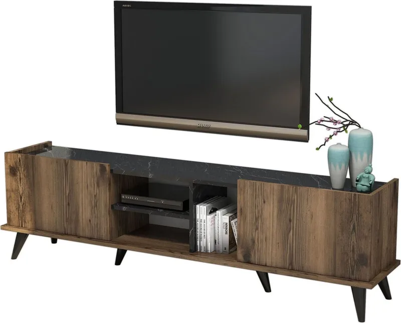 TV-bänk Elegant 180 cm - Valnöt/svart - Möbler - Tv möbel & mediamöbel - TV bänk & mediabänk