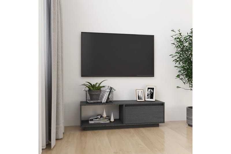 TV-bänk grå 110x30x33,5 cm massiv furu - Grå - TV bänk & mediabänk