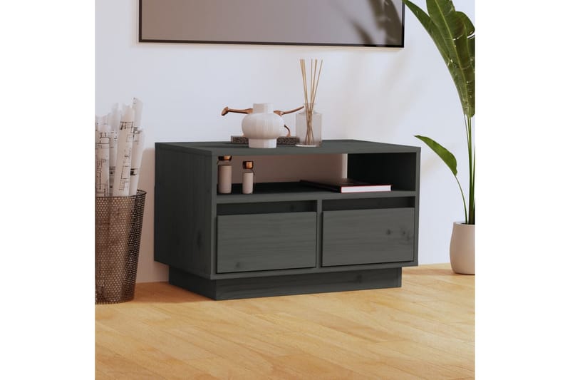 Tv-bänk grå 60x35x37 cm massiv furu - Grå - Möbler - Tv möbel & mediamöbel - TV bänk & mediabänk