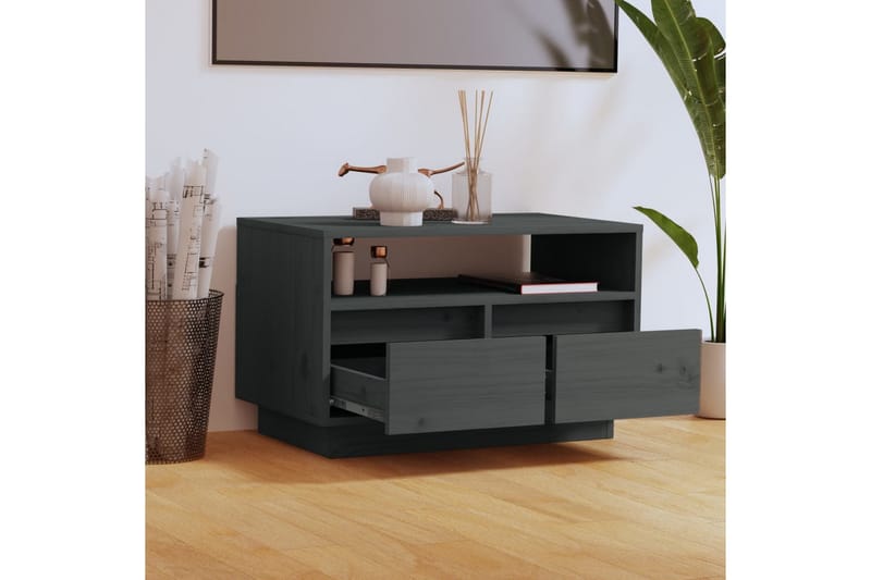 Tv-bänk grå 60x35x37 cm massiv furu - Grå - Möbler - Tv möbel & mediamöbel - TV bänk & mediabänk