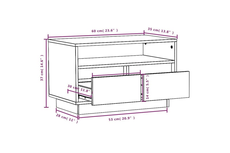 Tv-bänk grå 60x35x37 cm massiv furu - Grå - Möbler - Tv möbel & mediamöbel - TV bänk & mediabänk