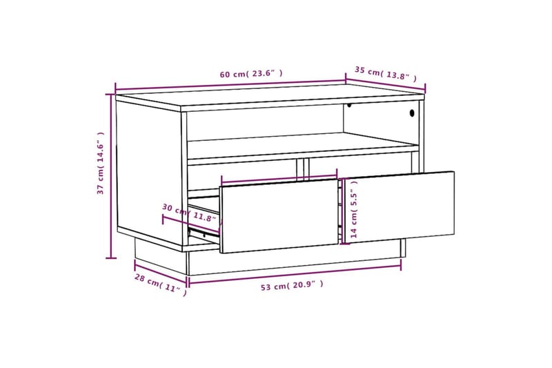 Tv-bänk grå 60x35x37 cm massiv furu - Grå - TV bänk & mediabänk