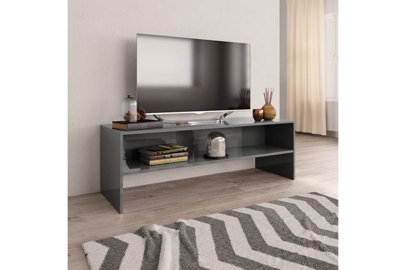 TV-bänk grå högglans 120x40x40 cm spånskiva - Grå - TV bänk & mediabänk