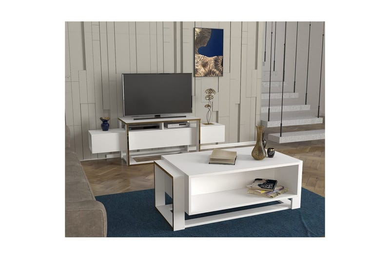TV-bänk Herb Vit / Rany - Guld/Vit - Möbler - Tv möbel & mediamöbel - TV bänk & mediabänk