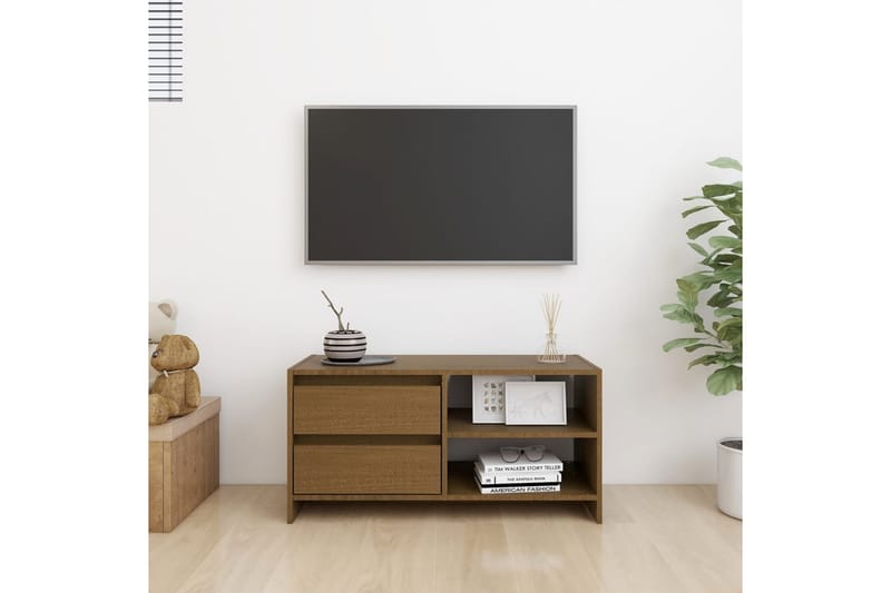 TV-bänk honungsbrun 80x31x39 cm massiv furu - Brun - Möbler - Tv möbel & mediamöbel - TV bänk & mediabänk
