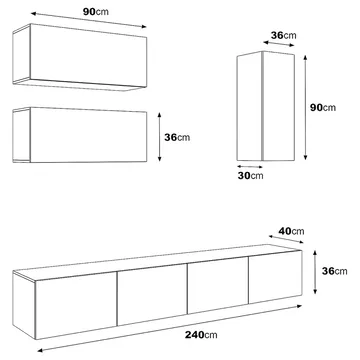 Tv-bänk inkl. hyllor 41x240 cm | Vägghängd | Badachro - Svart - Möbler - Tv möbel & mediamöbel - TV-möbelset