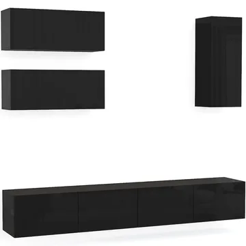 Tv-bänk inkl. hyllor 41x240 cm | Vägghängd | Badachro - Svart - Möbler - Tv möbel & mediamöbel - TV-möbelset