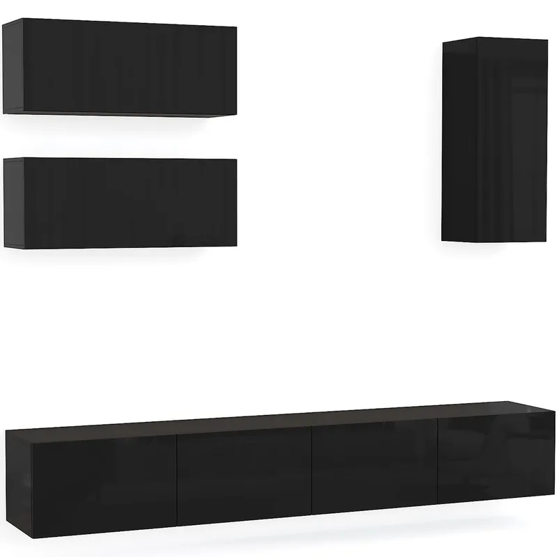 Tv-bänk inkl. hyllor 41x240 cm | Vägghängd | Badachro - Svart - Möbler - Tv möbel & mediamöbel - TV-möbelset