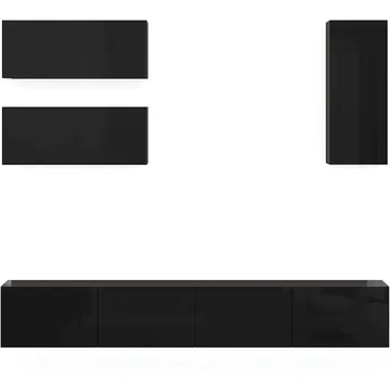 Tv-bänk inkl. hyllor 41x240 cm | Vägghängd | Badachro - Svart - Möbler - Tv möbel & mediamöbel - TV-möbelset