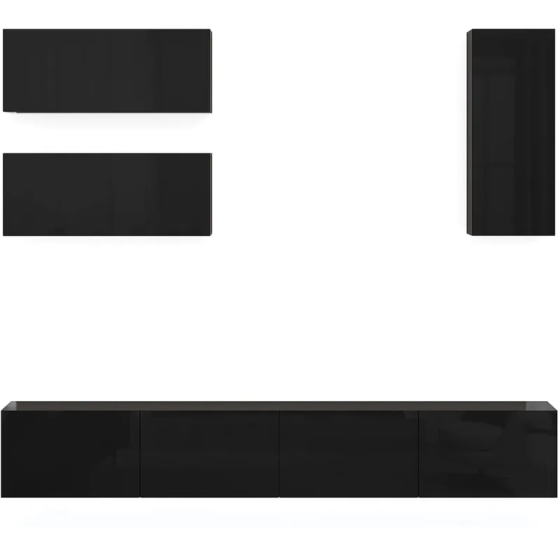 Tv-bänk inkl. hyllor 41x240 cm | Vägghängd | Badachro - Svart - Möbler - Tv möbel & mediamöbel - TV-möbelset