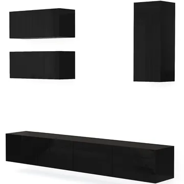 Tv-bänk inkl. hyllor 41x240 cm | Vägghängd | Badachro - Svart - Möbler - Tv möbel & mediamöbel - TV-möbelset