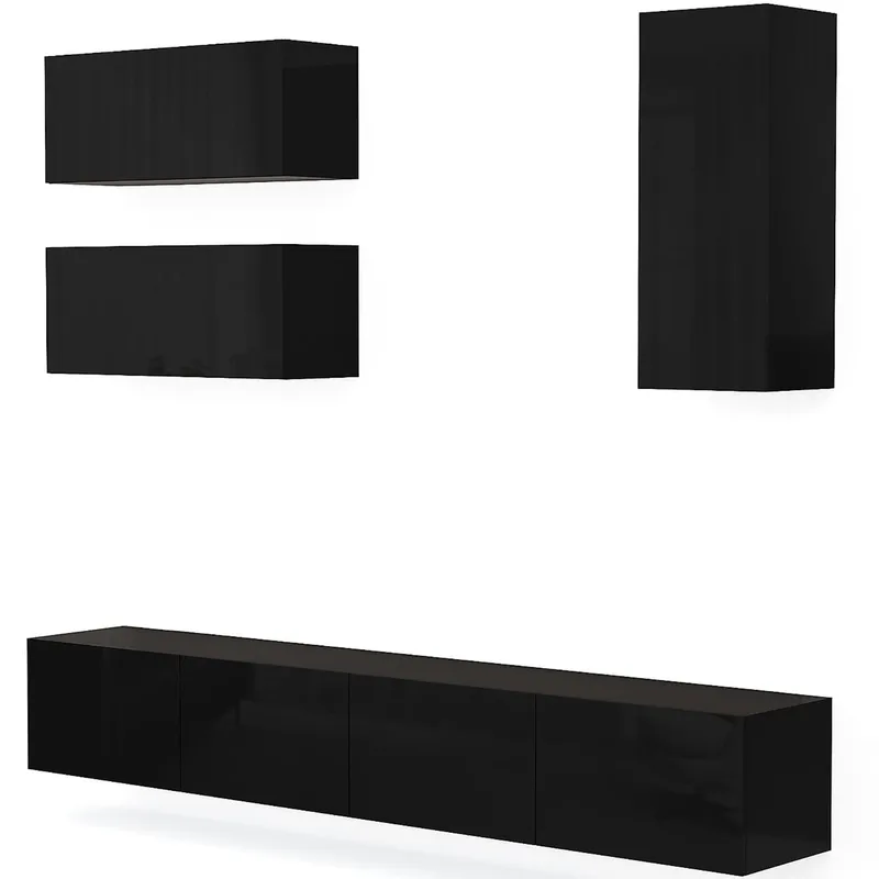 Tv-bänk inkl. hyllor 41x240 cm | Vägghängd | Badachro - Svart, undefined