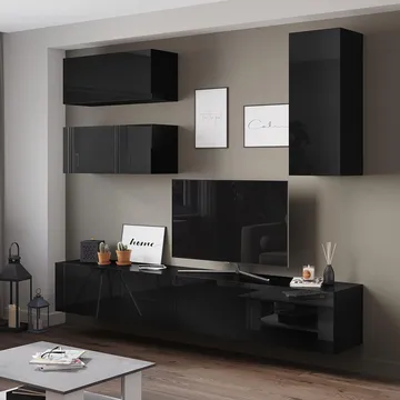 Tv-bänk inkl. hyllor 41x240 cm | Vägghängd | Badachro - Svart - Möbler - Tv möbel & mediamöbel - TV-möbelset