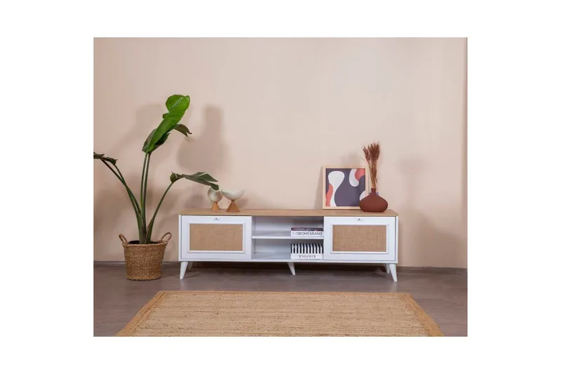 TV-bänk Jatinder Vit / Ek - Natur/Vit - Möbler - Tv möbel & mediamöbel - TV bänk & mediabänk